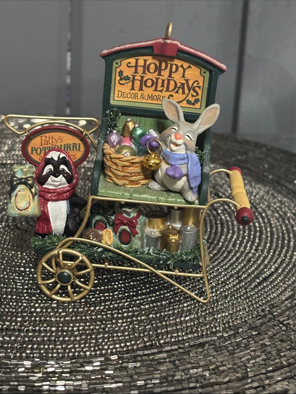 Hallmark Holiday Bunny & Potpourri Cart Ornament — Green, Red, Gold